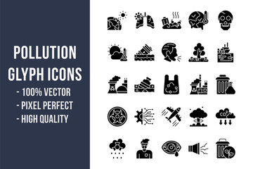 Wall Mural - Pollution Glyph Icons