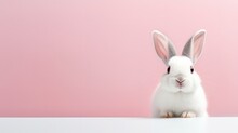 Cute Animal Pet Rabbit Or Bunny White Color Smiling And Laughing Isolated With Copy Space For Easter Background, Rabbit, Animal, Pet, Cute, Fur, Ear, Mammal, Background, Celebration, Generate By AI
