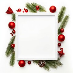 Christmas mock up composition. Blank photo frame with decoration