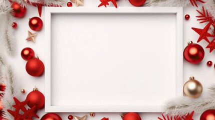 Christmas mock up composition. Blank photo frame with decoration