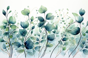 Poster - Branch with green leaves on white background