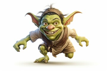 Graphic illustration of a goblin, isolated on a white background