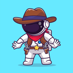 Wall Mural - Cute Astronaut Cowboy Cartoon Vector Icon Illustration.
Science Technology Icon Concept Isolated Premium Vector.
Flat Cartoon Style