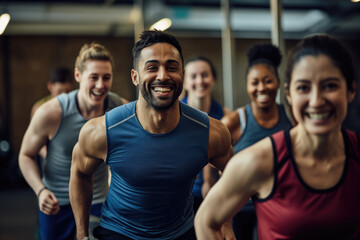 diverse group of people working out together in a fitness class