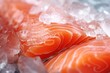 Fresh salmon meat on ice. Generative Ai