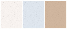 Simple Hand Drawn Irregular Dots Vector Patterns. Brown Dots On A  Light Blue, Cappuccino Brown And Beige Background. Infantile Style Abstract Dotted Vector Print Ideal For Fabric, Textile.Rgb Colors.