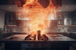 Cocina de un hogar en llamas