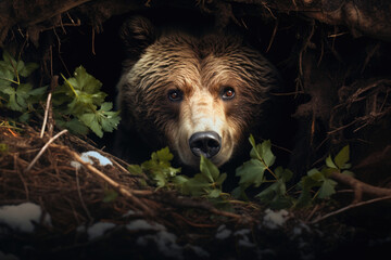 Wall Mural - Bear emerging from its den after a long winter's hibernation