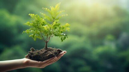 A person holding a small tree in their hand