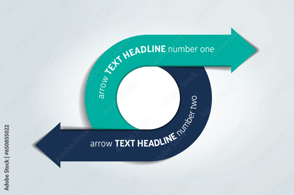 Circle, round divided in two arrows. Template, scheme, diagram, chart ...
