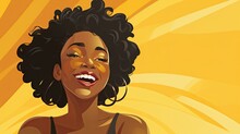 African American Black Woman Super Happy Smiling Cartoon Clip Art Style Image.