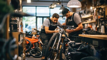 Expert man working repairing and maintenance a bike, workshop daily routine.