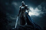 Fototapeta Mapy - Knight in shining armor, raising a sword