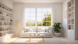 Fototapeta  - living room interior in white theme with sun light through window with white wall