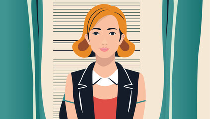 Aufkleber - Young woman vector portrait - Illustration of young woman face and upper body with fancy clothing, and blonde hair. Flat design