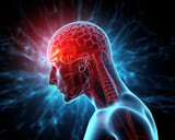 Fototapeta Miasto - Tension headache migraine chronic pain brain injury neuron pathways firing medical illustration AI generated