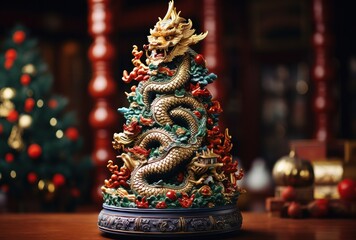 Christmas tree decorated in the style of the year of the dragon