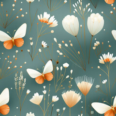 Canvas Print - Butterflies cartoon repeat pattern