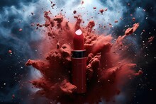 Powerful Explosion Of Red Dust Designer Lipstick Background
