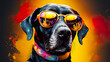 Cool dog with sunglasses on colorful background