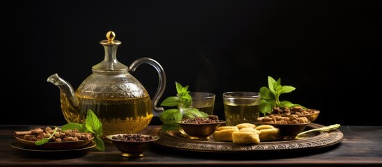 Arrangement of traditional Arabic tea Herbal and green tea Cultural hospitality and religious celebrations in Islam