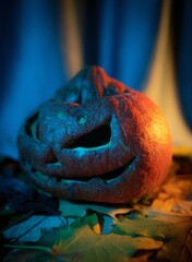 Canvas Print - Jack o' lantern pumpkin carved with intricate details - festive atmosphere of the season