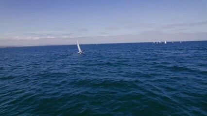 Sticker - Drone footage of sailboats moving in the blue sky with blue sky on the horizon