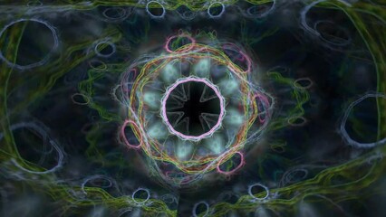 Wall Mural - digital art of abstract geometric shapes and lines of different colors on black background
