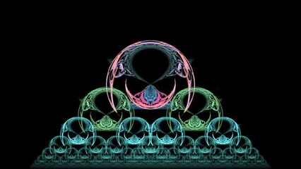 Wall Mural - digital art of abstract geometric shapes and lines of different colors on black background