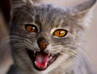 Canvas Print - Closeup of a playful gray cat