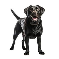 Poster - happy playful black labrador dog isolated on transparent background