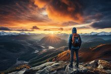 A Photographer Capturing A Breathtaking Sunrise Over The Mountains. Concept Of Photographic Creativity. Generative Ai.