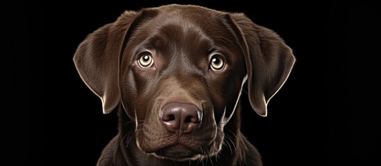 Poster - Beautiful chocolate Labrador dog portrait isolated on gray background Represents animals pets veterinary care and companionship Space for advertising or design