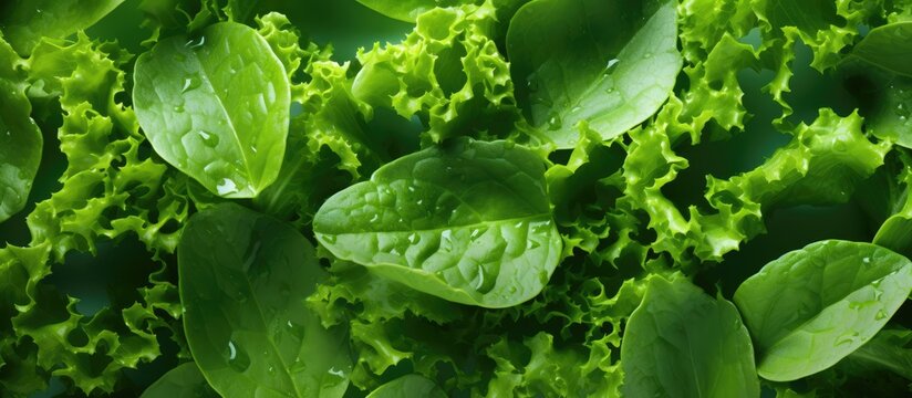 Closeup of a fresh lettuce leaf on a food background
