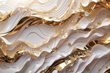 Canvas Print - 3d white gold waves wallpaper