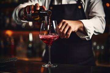 waiter pouring red wine into a glass