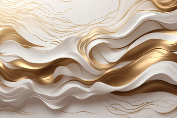 Canvas Print - 3d white gold waves wallpaper