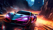 © The Creative Spot - Car drifting action scene in the city at night concept art speed race , ai