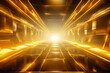 © ADDICTIVE STOCK - Generative AI illustration of abstract background of endless futuristic tunnel with geometric design in perspective view with yellow neon light