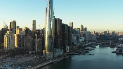 Canvas Print - High-rise modern urban towers or Barangaroo on Sydney city waterfront in 4k.
