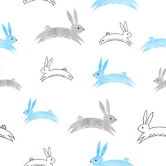 Wall Mural - Seamless Easter pattern with cute bunny. Vector simple rabbit illustration