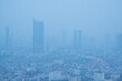 Skyscraper mist bad problem unhealthy toxic pm2.5 weather smog bangkok city in morning. Fog skyline air pollution over building downtown mist quality poor office architecture cityscape view at bangkok