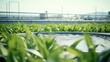 © Justlight - Detailed shot of a large water reservoir filled with bioethanol crops, showcasing healthy green plants swaying in the breeze, ready to be harvested and transformed into an ecofriendly fuel.