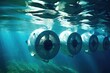An upclose view of a largescale tidal energy turbine, installed underwater in a fastflowing current. The turbines blades elegantly rotate as they capture the kinetic energy from the tides,