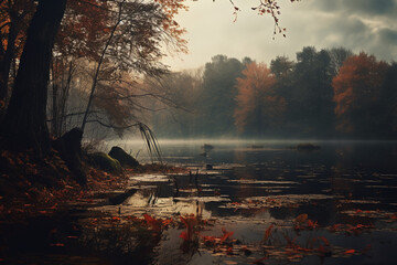 Wall Mural - Photo of moody autumn landscape season.