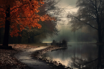 Wall Mural - Photo of moody autumn landscape season.