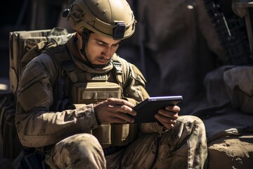 Military drone operator. Background with selective focus and copy space