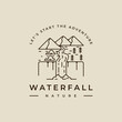 © zyxroun - waterfall logo line art vector illustration template icon graphic design. simple minimalist of nature and adventure sign or symbol for environment travel business with typography style