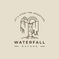 Wall Mural - waterfall logo line art vector illustration template icon graphic design. simple minimalist of natur