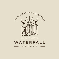Wall Mural - waterfall logo line art vector illustration template icon graphic design. simple minimalist of natur